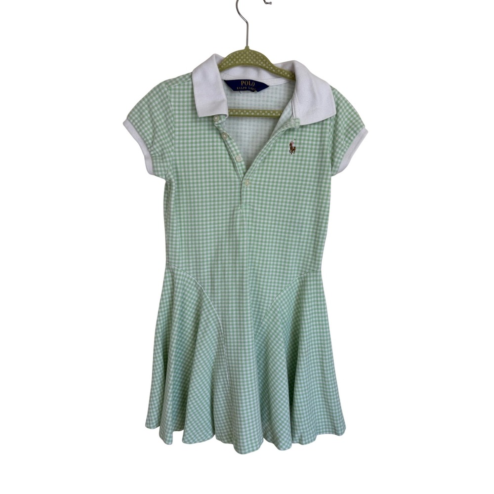Polo Ralph Lauren Polo Dress Girls Sz 3t Green Gingham Checkered 100% Cotton